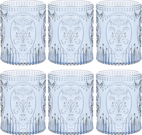 Miniatura 21 de Qinyoung 24 Vasos de Plástico Vintage para Beber de 8.5oz Copas de Vino Retro en Relieve Sin Pie Irrompibles Reutilizables para Baby Shower Negro