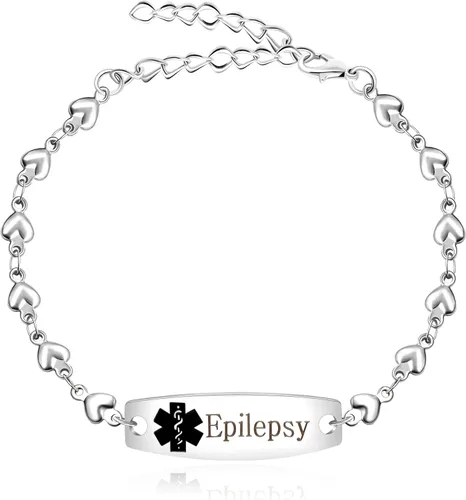 Miniatura 12 de Pulsera de símbolo médico de plata grabada con láser, alerta de salud grabada en forma de corazón, adecuada para primeros auxilios de emergencia