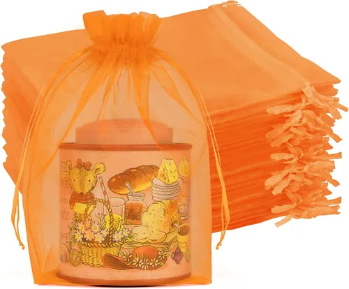 Miniatura 21 de Crweety 50 Piezas Bolsas de Organza Doradas de 3 x 4 Pulgadas, Pequeñas Bolsas de Regalo de Malla con Cordón para Favores de Boda, Despedida