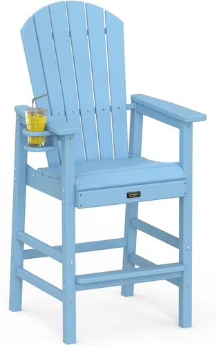 Miniatura 6 de VINGLI Silla Adirondack alta, silla Adirondack de plástico para todo tipo de clima con portavasos, taburetes de bar resistentes para exteriores, Azul