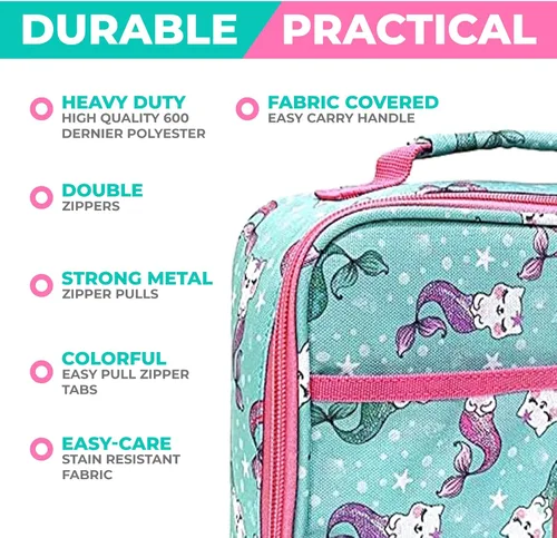 Miniatura 4 de kinsho Lonchera con bolsa de hielo para niñas y niños, bolsa aislada para guardería preescolar, cajas de contenedores para aperitivos y almuerzos