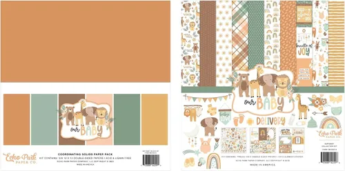 Paquete de colección de papel Echo Park: Nuestro kit de colección Baby 12 x 12 + Our Baby 12" x 12" Paquete de papel sólido