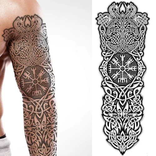 Miniatura 8 de 2 tatuajes temporales con hacha vikinga, dragón, nórdico, palo negro, tribal, bárbaro, celta, guerrero, en el cuerpo, pegatina de transferencia