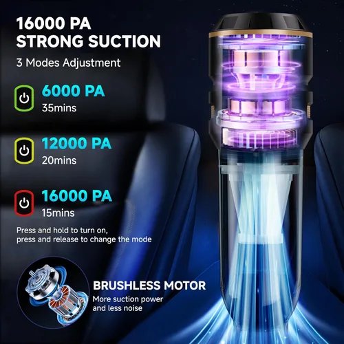 Miniatura 2 de Aspiradora de Mano Inalámbrica, Aspiradora para Automóvil con Motor sin Escobillas, Aspiradora de Succión Fuerte y Sopladores de Aire Comprimido
