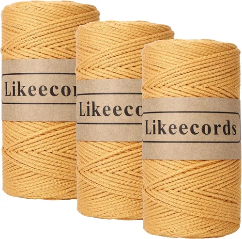 Miniatura 9 de Likeecords Cuerda de algodón 100% hilo de ganchillo de 0.079 pulgadas, cuerda trenzada de macramé, cuerda de macramé, hilo de ganchillo para regalo