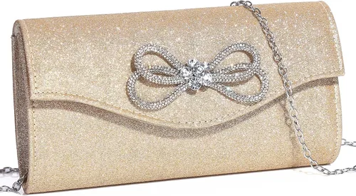 Miniatura 18 de Bolso de noche para mujer, con lazo de cristal brillante, con solapa, bolso de mano para mujer, boda, fiesta, baile de graduación