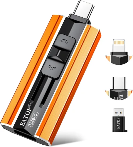 EATOP Unidad flash de doble interfaz de 256 GB, no requiere aplicación, memoria USB portátil para iPhone, iPad, Android, PC y Mac, almacena Naranja