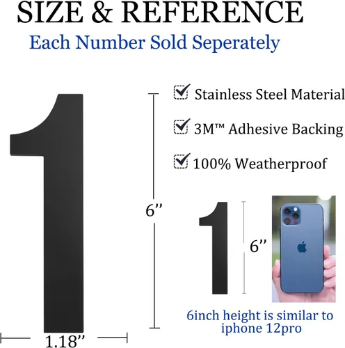 Miniatura 7 de Números de Casa Modernos para Exterior - Autoadhesivos, Grandes de 6 Pulgadas, Números de Dirección de Casa de Metal - Ideales para Buzón, Puerta