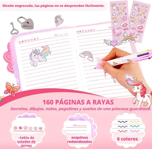 Miniatura 6 de Axolotl Diario para Niñas con cerradura y llaves, Diario de Niños Cuaderno Escolar de Viaje Juego de Regalo para Escribir y Dibujar, Bolígrafo