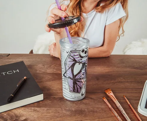 Miniatura 3 de Nightmare Before Christmas - Vaso de acrílico para carnaval de Disney The Jack Skellington de 20 onzas con popote reutilizable y tapa a prueba