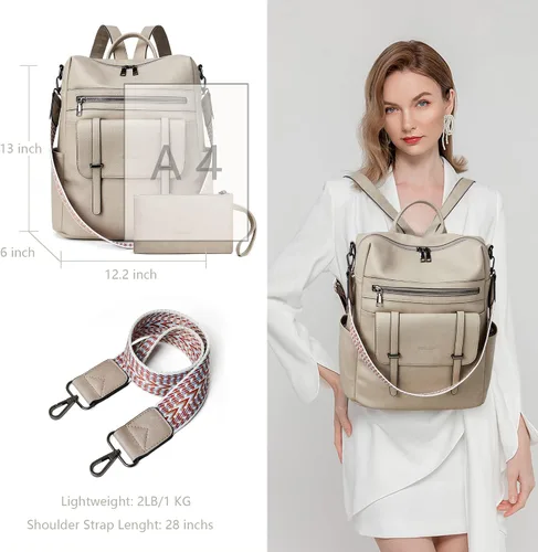 Miniatura 5 de KoboIn Mochila para mujer, bolsos de hombro de moda con muñequeras, Gris bicolor, Moda
