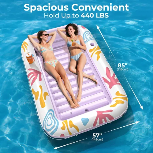 Miniatura 29 de Flotador inflable de bronceado para piscina con lona de protección, flotadores de piscina de 70 x 46 pulgadas para adultos con almohada, flotador 6