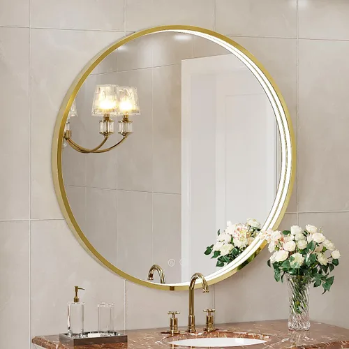 Miniatura 9 de Espejo de baño LED redondo de 36 pulgadas, espejo de tocador antivaho regulable con control táctil, luz natural de 6000 K, marco de metal negro