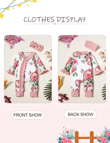 Miniatura 7 de Ropa de bebé recién nacida para bebé niña de manga larga con volantes y diadema
