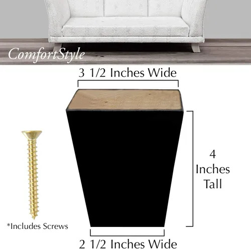 Miniatura 5 de Patas para muebles, sofá otomano y silla de 4 pulgadas de repuesto de pies de madera, juego de 4 pies cuadrados de pirámide cónicos (expreso oscuro)