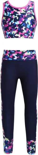 Miniatura 10 de JEATHA Conjunto de camiseta sin mangas con pantalones para niñas y niñas, para gimnasia, yoga, entrenamiento, ropa deportiva