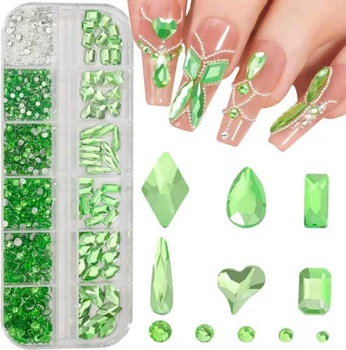 Miniatura 10 de Kit de diamantes de imitación de cristal 3D rosa claro multiformas para uñas, mezcla de 0.031 in, cuentas redondas plateadas para uñas, gemas