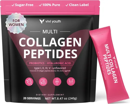 Polvo de colágeno para mujeres, péptidos de colágeno en polvo con probióticos, proteína de colágeno prebiótica para piel, cabello, huesos y
