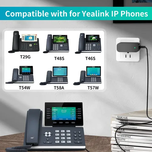 Miniatura 2 de Cargador para teléfono Yealink Adaptador de fuente de alimentación AC DC compatible con teléfonos IP Yealink SIP-T29G, T46S T48S, T58A, T58-CAM