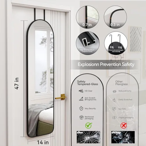 Miniatura 2 de SCWF-GZ Espejo de cuerpo completo de 47 x 14 pulgadas para colgar en la puerta, colgar en la pared, marco de metal, espejos de arco para dormitorio