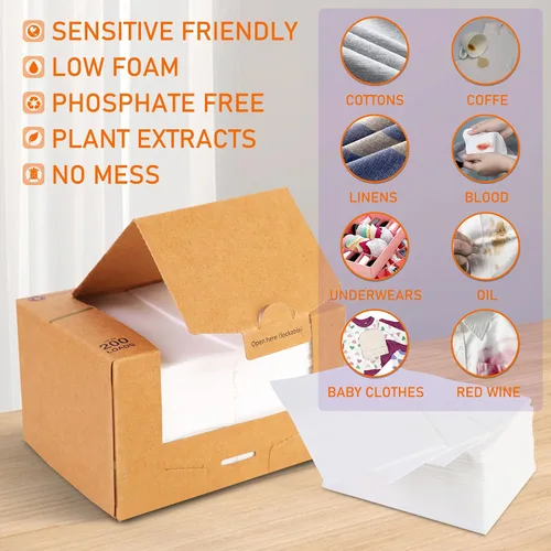 Miniatura 2 de Hojas de detergente para ropa Freelivity, 300 hojas Limón Naranja - Suministros de detergente para ropa sin líquido, hipoalergénico, ecológico, sin