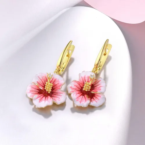 Miniatura 4 de Santuzza - Pendientes de plata de ley con flores esmaltadas y gemas de plata esterlina