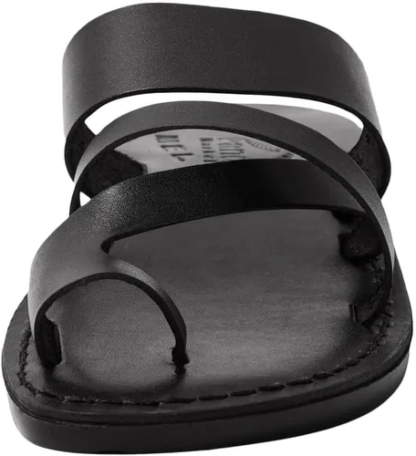 Miniatura 2 de Holy Land Market Sandalias bíblicas unisex de cuero genuino para adultosniñoschanclaschanclaspantuflas (Jesús - Yashua) Belén estilo negro