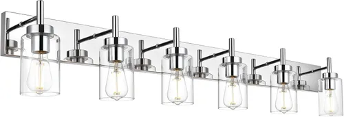 Miniatura 8 de Lámpara de tocador para baño, níquel cepillado, 3 luces, moderna lámpara de pared con pantalla de vidrio transparente, lámpara de pared rústica