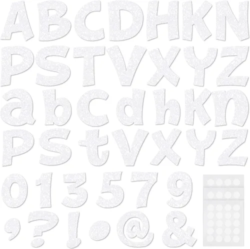 Miniatura 24 de Colarr 144 letras con purpurina para tablero de anuncios para el aula, números, símbolos de puntuación, letras troqueladas de 4 pulgadas con punto