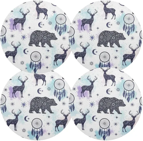 Miniatura 2 de Artistic Silhouette Animals Round Placemat, Non Slip Heat Proof Table Mat for Kitchen one sizex1