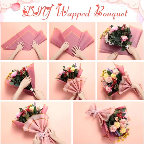 Miniatura 3 de Fainne 100 hojas de papel de regalo de flores, papel de regalo floral a granel, impermeable, suministros de ramo de floristería coreana, regalo