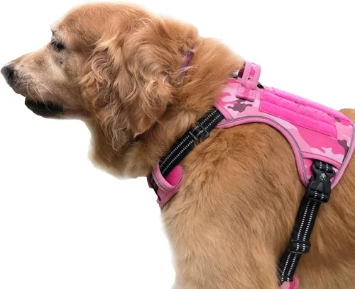 Miniatura 22 de Arnés táctico para perros medianos y grandes, verde, ajustable, sin tirones, con asa, chaleco reflectante resistente, talla L Verde militar