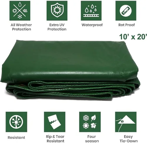 Miniatura 2 de 10' x 20' Cubiertas de lona de vinilo verde resistente de 14 mil para usos múltiples: impermeable, resistente al sol, techo, lona a prueba