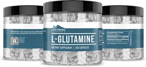 Miniatura 2 de Earthborn Elements L-Glutamina 200 cápsulas, pura y sin diluir, sin aditivos