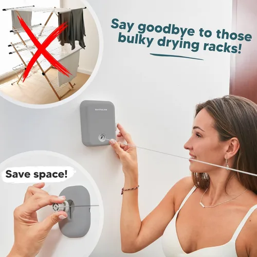 Miniatura 5 de GorillaLine - Tendedero retráctil para interiores y exteriores - Línea de lavandería de secado de ropa resistente - Tendedero montado en la pared