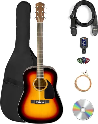 Miniatura 13 de Fender Guitarra acústica FA-125 Dreadnought - Paquete negro con estuche, afinador, correa, cuerdas, púas y DVD instructivo de Austin Bazaar