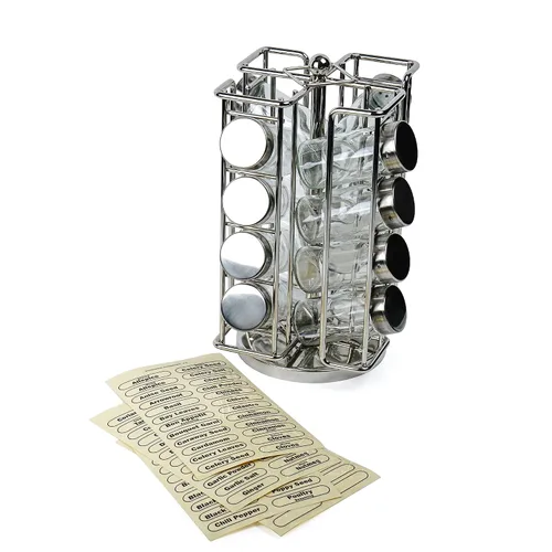 Miniatura 3 de RSVP International Juego de estante giratorio cromado, incluye 16 tarros de especias 9 x 11.5 pulgadas Mantiene sales, pimientos, comino, ajo