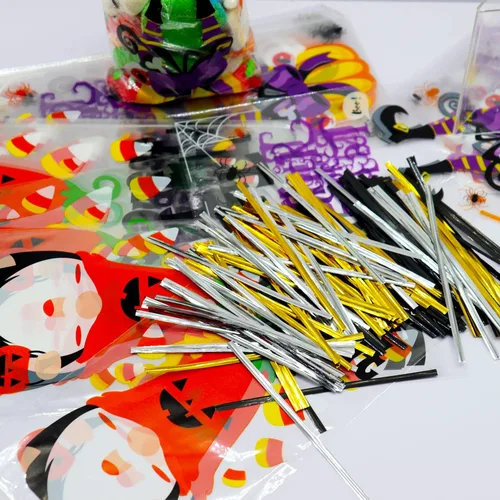 Miniatura 5 de VEYLIN 120 bolsas de celofán de Halloween, bolsas de dulces transparentes para dulce o dulce para suministros de fiesta de Halloween Estilos morados