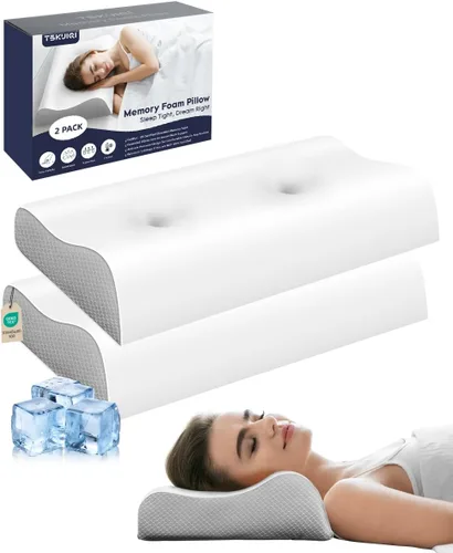 Miniatura 10 de Almohada cervical para alivio del dolor de cuello - Almohada de contorno de espuma viscoelástica para dormir, almohada de cuello con zonas de alivio