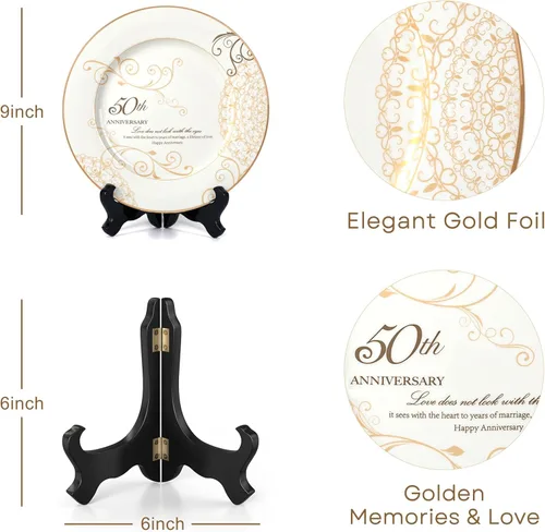 Miniatura 6 de Urllinz Regalos de boda de 50 aniversario para parejas, padres, abuelos, regalo de recuerdo de aniversario de boda, plato de matrimonio de 50 años