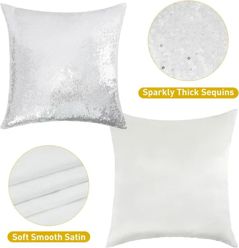 Miniatura 2 de SquarePie Juego de 4 fundas de almohada de lentejuelas de 18 x 18 pulgadas, fundas decorativas plateadas cuadradas para sofá, cama, sala de estar