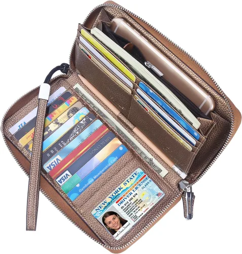 Miniatura 73 de Lavemi Pequeña cartera compacta para mujer, con bloqueo RFID, de piel auténtica, plegable, con ventanas de identificación