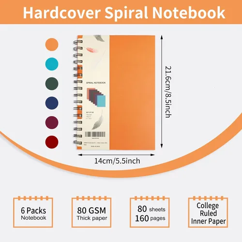 Miniatura 2 de EOOUT 6 cuadernos en espiral de tapa dura, tamaño A5, de 5.5 x 8.5 pulgadas, 160 páginas para trabajo, oficina