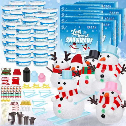 Miniatura 9 de EOBOH Paquete de 24 Kits para Construir un Muñeco de Nieve, Manualidades DIY de Muñeco de Nieve de Navidad para Niños al Por Mayor, Kit de Muñeco