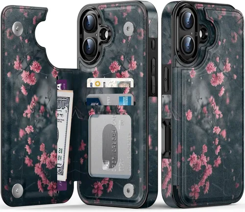 Miniatura 15 de FUNMIKO Funda tipo cartera para iPhone 13 con tarjetero, bloqueo RFID, protección de grado militar y obras de arte impresas con rayos UV, cierre