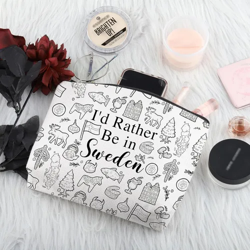 Miniatura 4 de PWHAOO Suecia viaje regalo de vacaciones I'd Rather Be in Sweden Bolsa de maquillaje Bolsa de maquillaje Bandera sueca Orgullo Cosméticos Suecia