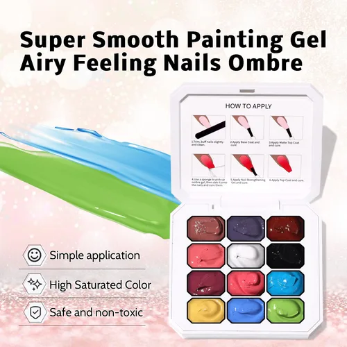 Miniatura 3 de Sponge Pat - Paleta de esmaltes de uñas en gel, 12 colores mezclados degradados, pintura degradada, arte de uñas, no se limpia, curado UV/LED