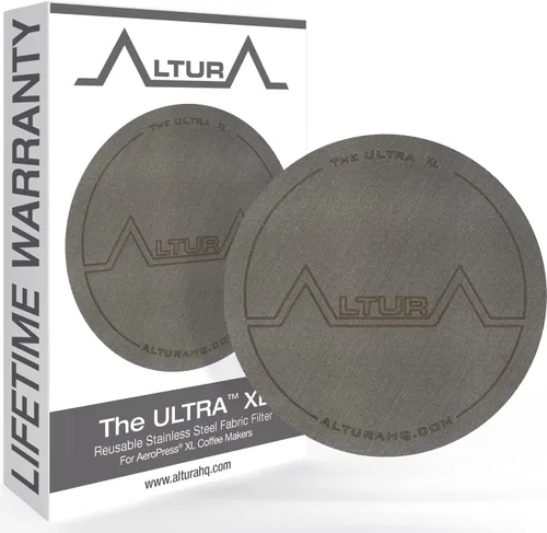 El ULTRA XL: Filtro de metal reutilizable para cafetera AeroPress. También se adapta a la prensa de café AeroPress Go. No más filtro de papel XL