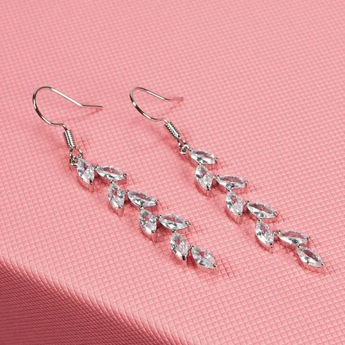 Miniatura 6 de Silver Dangle Earrings for Wedding Bridesmaid - Rhinestone, Dangling, Prom Earrings