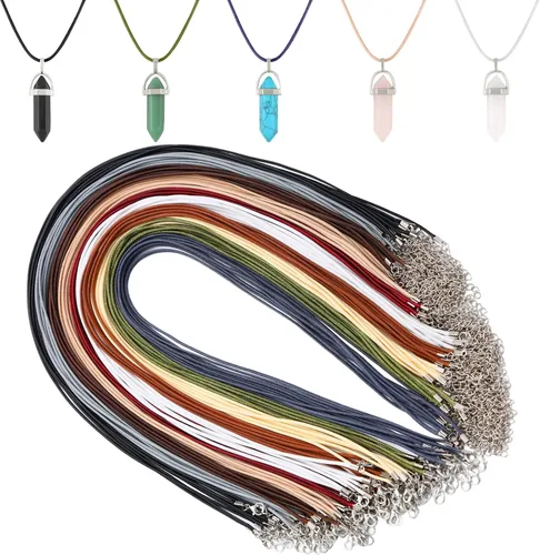 Miniatura 13 de Tudomro 100 piezas de collar de cuero encerado a granel con cierre, collar, pulsera, cadenas, cuerda para hacer joyas, colgantes